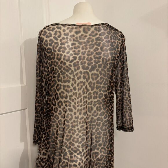 Y2K Paradiso size Medium Made in USA Vintage Cheetah Print Sheer Tunic Dress Top - Picture 3 of 8